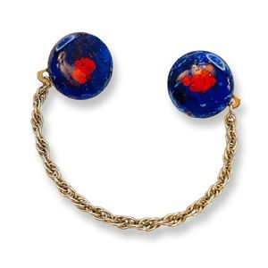 Vintage Enamel Disk cardigan clip / cape clasp / sweater chain